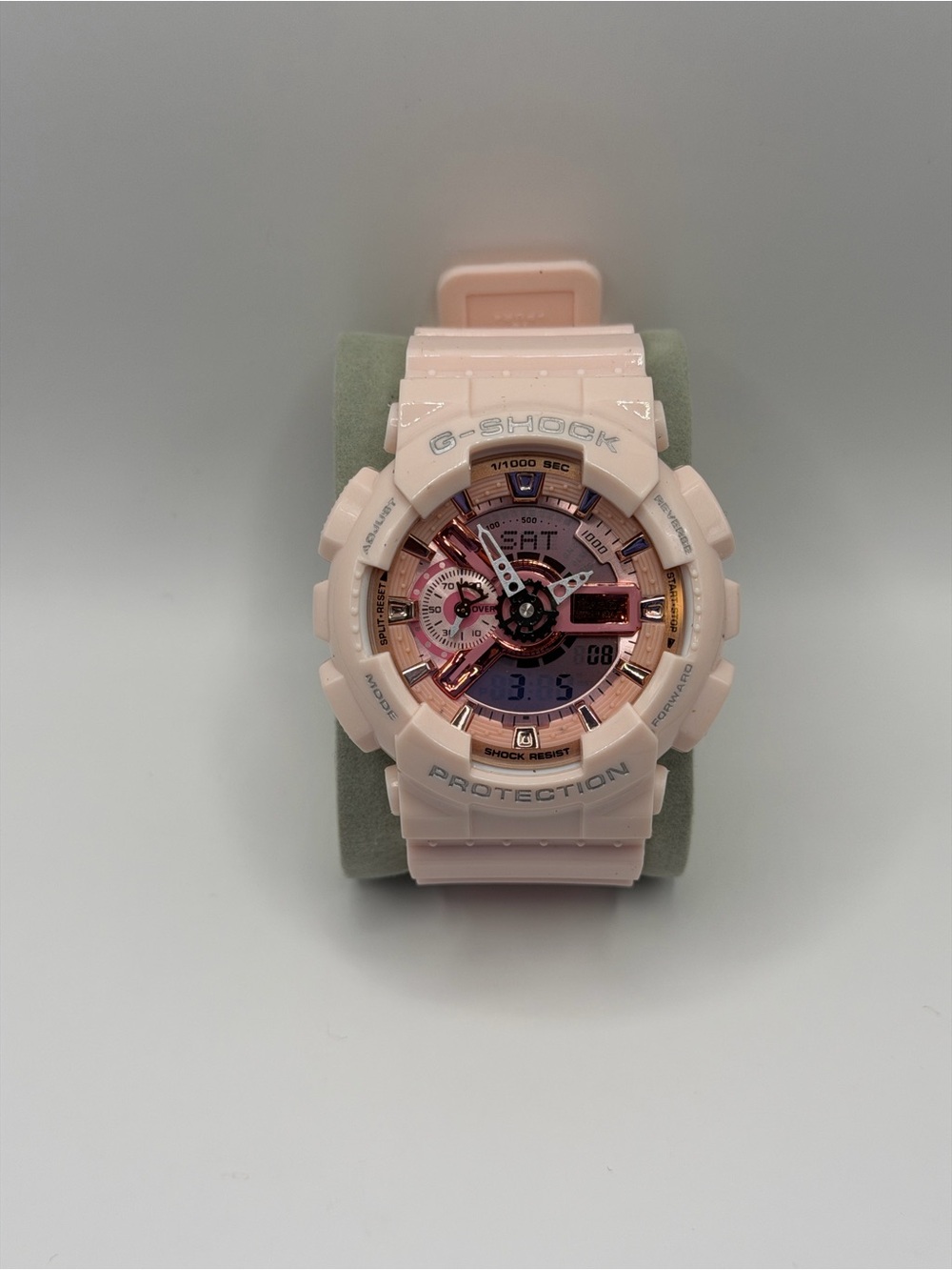 G-Shock Pale Pink Resin Women’s Analog-Digital Watch with Rose Gold Accents